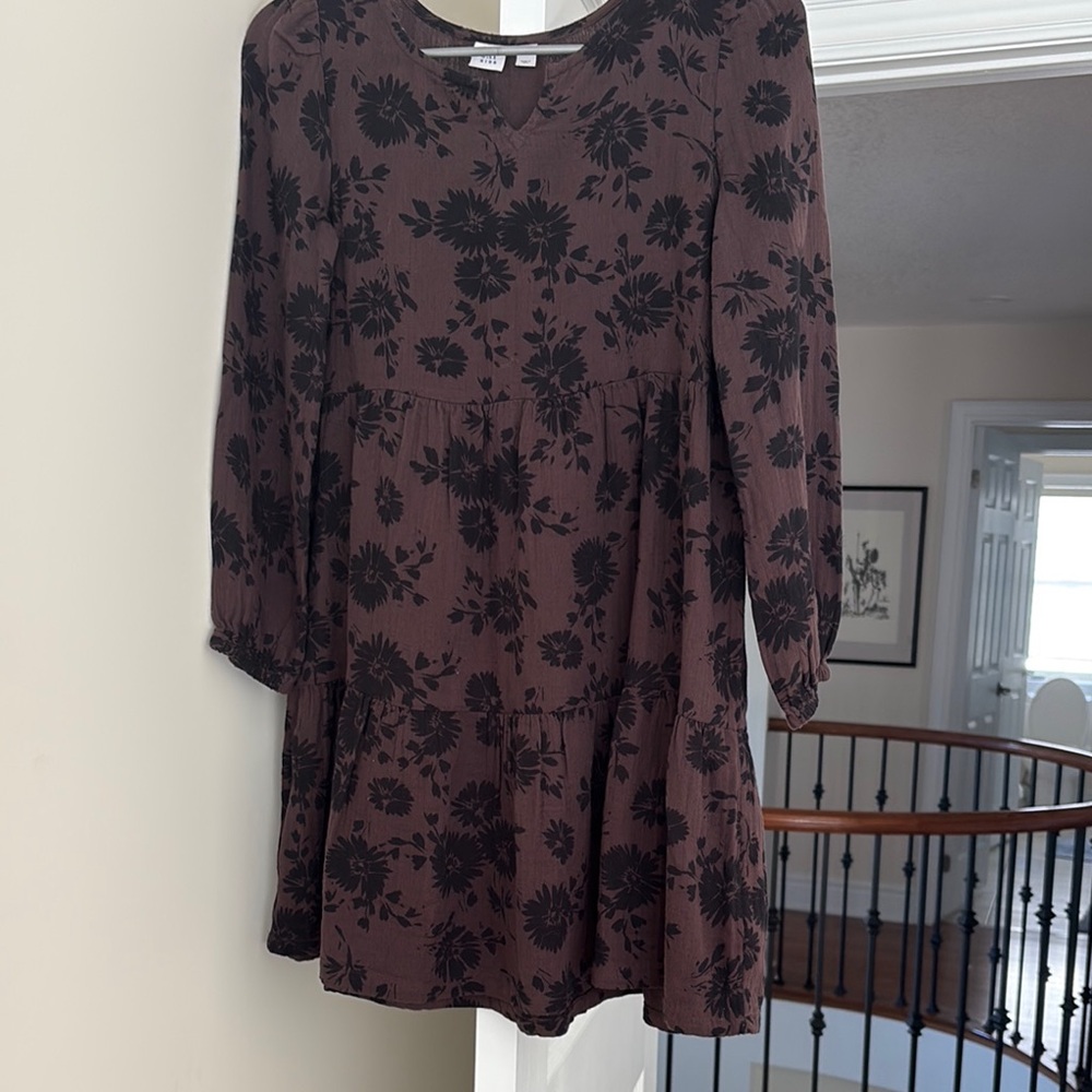 Brown Floral Dress with Black Pattern